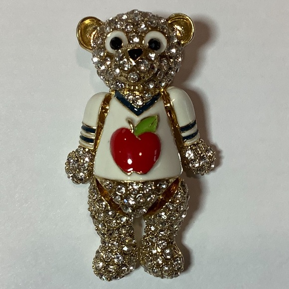 Gold-Tone Crystal Bear Apple Brooch - Picture 3 of 10